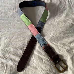 Castaway Nantucket Belt Men's 34 Multicolored Striped Fabric Leather Preppy